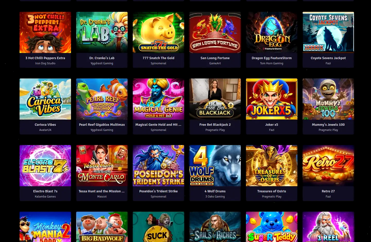 Interface mobile de Cresus Casino avec les slots populaires