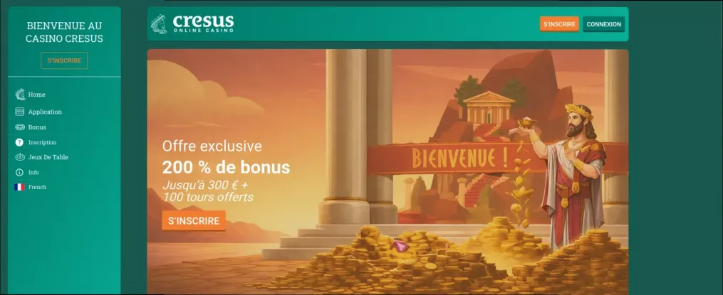 Cresus Casino bonus 200% jusqu'à 300 € + 100 tours gratuits